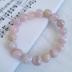 Genuine All Natural Cherry Bloosom Quartz Crystal Beaded Stretch Bracelet Nwt